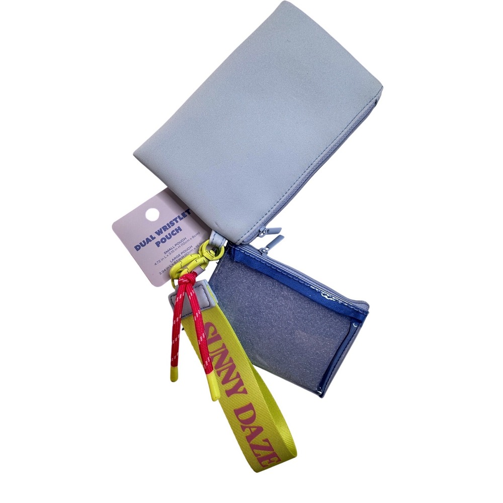 Sunny Daze Dual Wristlet Pouch Set Light Blue & Clear Blue New
